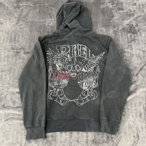 Vintage Y2k Levis Hoodie Mens Large Black Zip Up Skull Grunge Emo Goth Skater